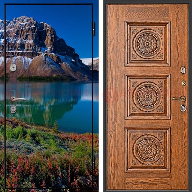 Входная дверь с фотопечатью озера и гор ДФ-6 в Всеволожске