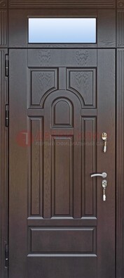 Железная дверь с фрамугой в коричневом цвете ДФГ-22 в Всеволожске