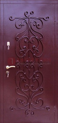 Бордовая металлическая дверь с ковкой ДК-21 в кирпичный дом в Всеволожске