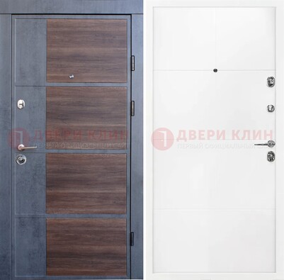 Серая с коричневой вставкой металлическая дверь МДФ ДМ-197 в Всеволожске