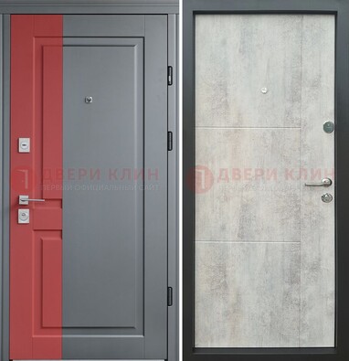 Серая с красной полосой металлическая дверь МДФ ДМ-245 в Всеволожске