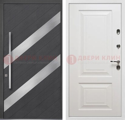 Серая входная дверь МДФ с металлическими вставками ДМ-325 в Всеволожске