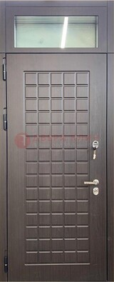 Темная железная дверь с МДФ и верхней фрамугой ДМ-337 в Всеволожске
