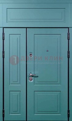 Синяя металлическая дверь с МДФ и верхней фрамугой ДМ-339 в Всеволожске