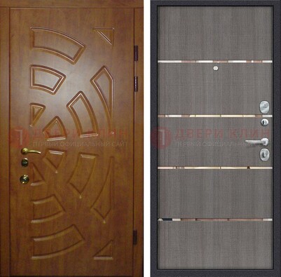 Коричневая железная дверь с МДФ и вставками ДМ-359 в Всеволожске