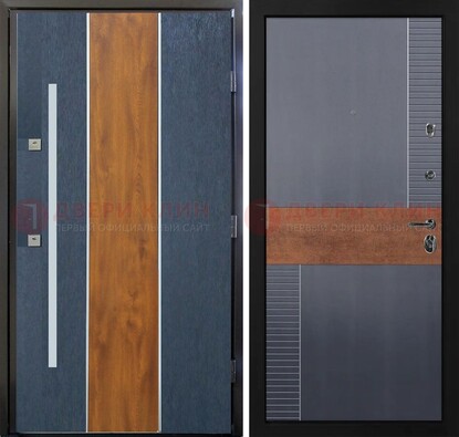 Темная металлическая дверь МДФ со вставками ДМ-411 в Всеволожске