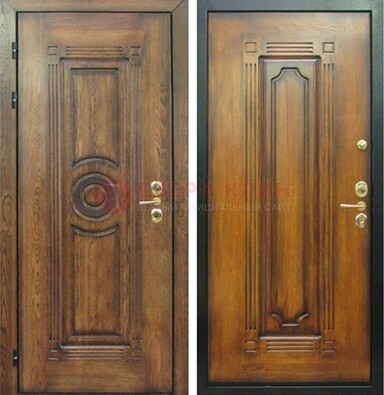 Коричневая металлическая дверь с массивом дуба с рисунком ДМД-10 в Всеволожске