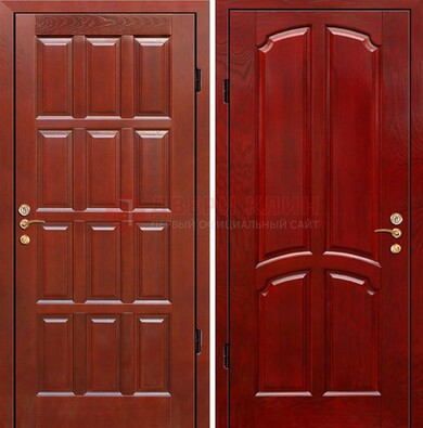 Красная металлическая дверь с массивом дуба ДМД-15 в Всеволожске