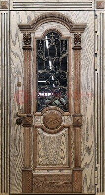 Железная дверь с массивом дуба со стеклом и ковкой ДМД-47 в Всеволожске