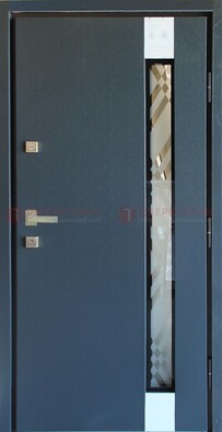 Серая стальная дверь с порошковым покрытием и стеклянной вставкой ДП-216 в Всеволожске