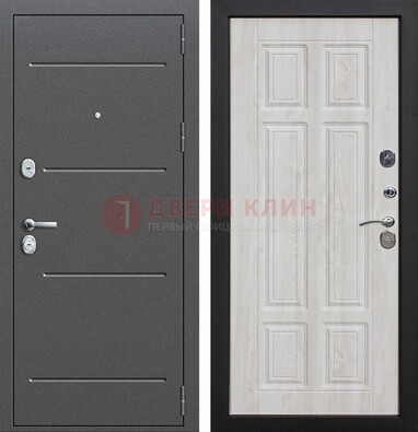 Серая металлическая дверь с порошковым покрытием и МДФ Беленый дуб ДП-270 в Всеволожске