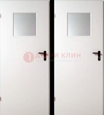 Белая железная противопожарная дверь с декоративной вставкой ДПП-6 в Всеволожске