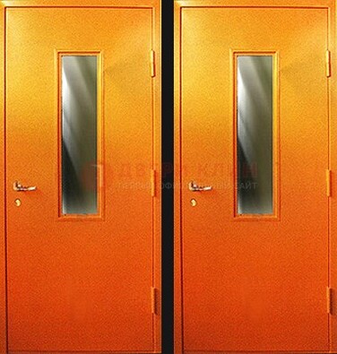Оранжевая противопожарная дверь со вставкой из стекла ДПП-8 в Всеволожске