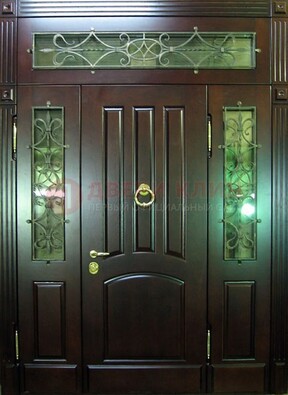 Стальная парадная дверь со стеклом и ковкой ДПР-18 для деревянного дома в Всеволожске