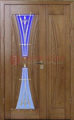 Коттеджная парадная дверь со стеклянными вставками и ковкой ДПР-26 в Всеволожске