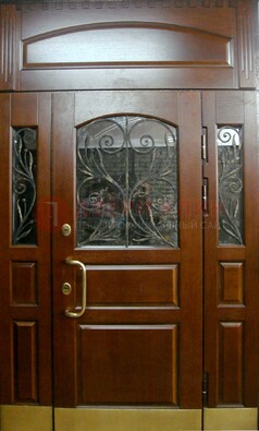 Стальная парадная дверь со вставками из стекла и ковки ДПР-30 в коттедж в Всеволожске