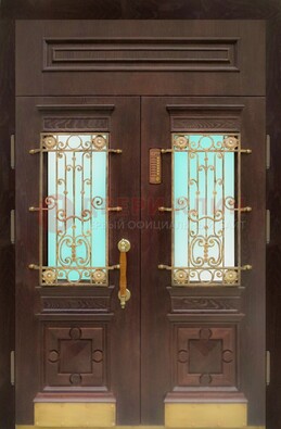 Парадная дверь со вставками из стекла и ковки ДПР-43 для каркасного дома в Всеволожске