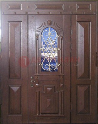 Стальная парадная дверь со стеклом и ковкой ДПР-4 для коттеджа в Всеволожске