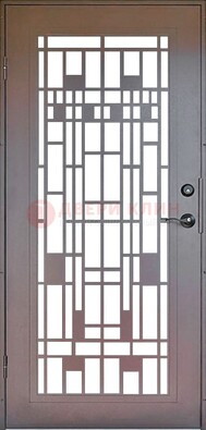 Коричневая стальная решетчатая дверь с узором ДР-4 в Всеволожске