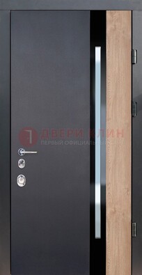 Черная металлическая дверь МДФ со стеклом ДС-14 в Всеволожске