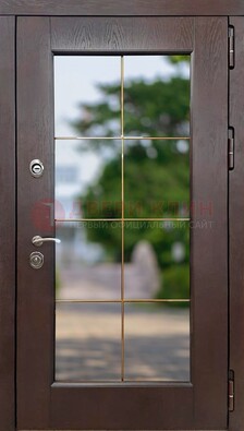 Коричневая стальная дверь со стеклом ДС-19 в Всеволожске