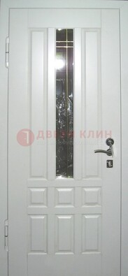 Белая металлическая дверь со стеклом ДС-1 в загородный дом в Всеволожске