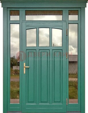 Зеленая металлическая дверь МДФ со стеклом ДС-43 в Всеволожске