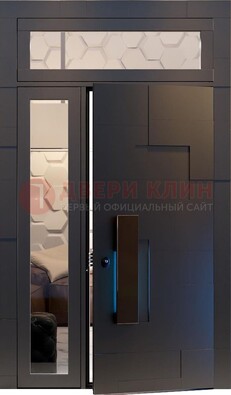 Чёрная двухстворчатая металлическая дверь со стеклом ДС-64 в Всеволожске