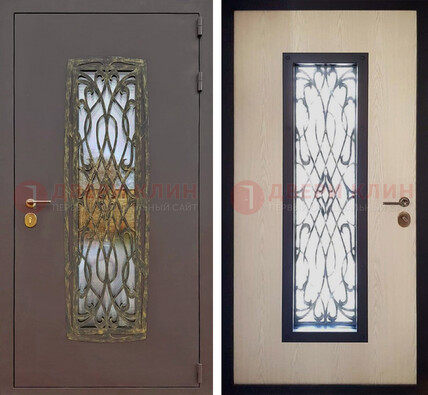 Уличная дверь порошок со стеклом и ковкой ДСК-168 коричневая в Всеволожске