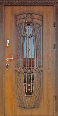 Дизайнерская железная дверь со стеклом и ковкой ДСК-182 в Всеволожске