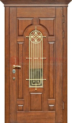 Коричневая железная дверь винорит со стеклом и ковкой ДСК-189 в Всеволожске