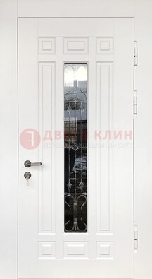 Белая стальная дверь винорит со стеклом и ковкой ДСК-191 в Всеволожске
