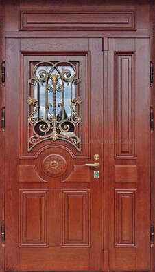 Филенчатая железная дверь со стеклом и ковкой ДСК-204 в Всеволожске