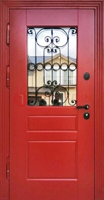 Красная железная дверь Винорит со стеклом и ковкой ДСК-205 в Всеволожске