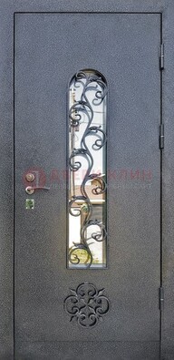 Темная стальная дверь Порошок со стеклом и ковкой ДСК-217 в Всеволожске