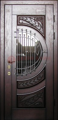 Одностворчатая входная дверь со стеклом и ковкой ДСК-21 в Всеволожске