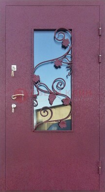 Железная дверь Порошок со стеклом и ковкой лозы ДСК-220 в Всеволожске