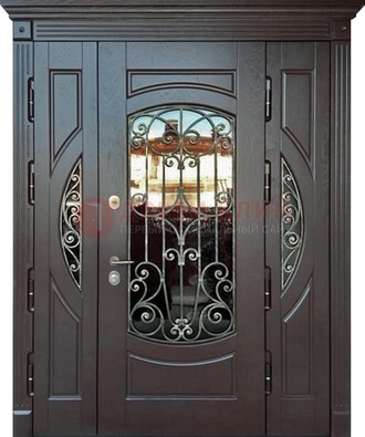 Полуторная железная дверь Винорит со стеклом и ковкой ДСК-231 в Всеволожске