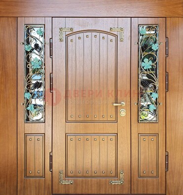 Железная дверь Винорит со стеклом и ковкой лозы ДСК-236 в Всеволожске