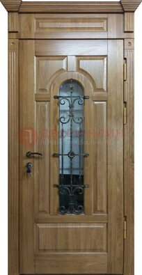 Металлическая дверь массив со стеклом и ковкой для дома ДСК-246 в Всеволожске
