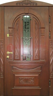 Узорная железная дверь массив со стеклом и ковкой ДСК-247 в Всеволожске