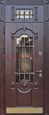 Металлическая дверь массив со стеклом и ковкой с фрамугой ДСК-249 в Всеволожске