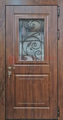 Железная дверь Винорит стекло и ковка с цветом под дерево ДСК-266 в Всеволожске