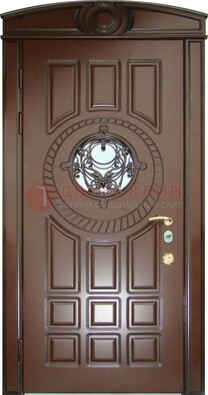 Шоколадная металлическая дверь Винорит со стеклом и ковкой ДСК-269 в Всеволожске