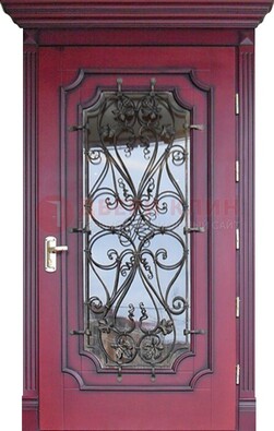 Красная стальная дверь Винорит со стеклом и ковкой ДСК-271 в Всеволожске