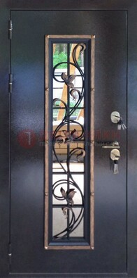 Железная дверь с порошковым напылением стеклом и ковкой ДСК-279 в Всеволожске