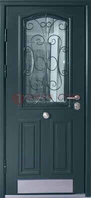 Прочная дверь со стеклом и ковкой с декоративным элементом ДСК-27 в Всеволожске