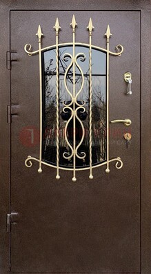 Стальная дверь Порошок со стеклом и ковкой для дома ДСК-280 в Всеволожске