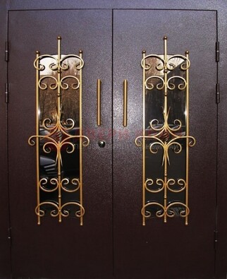 Металлическая дверь с ковкой и остеклением ДСК-49 в Всеволожске