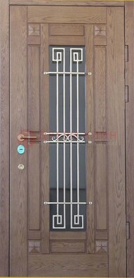Стандартная железная дверь со стеклом темным и ковкой ДСК-5 в Выборге